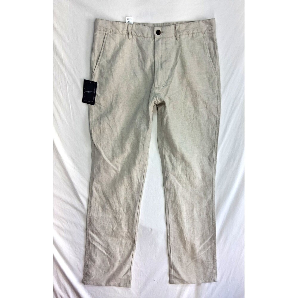 New Brook Taverner Caine Classic Fit Linen Pants Men 36L Tan Chinos Preppy NWT